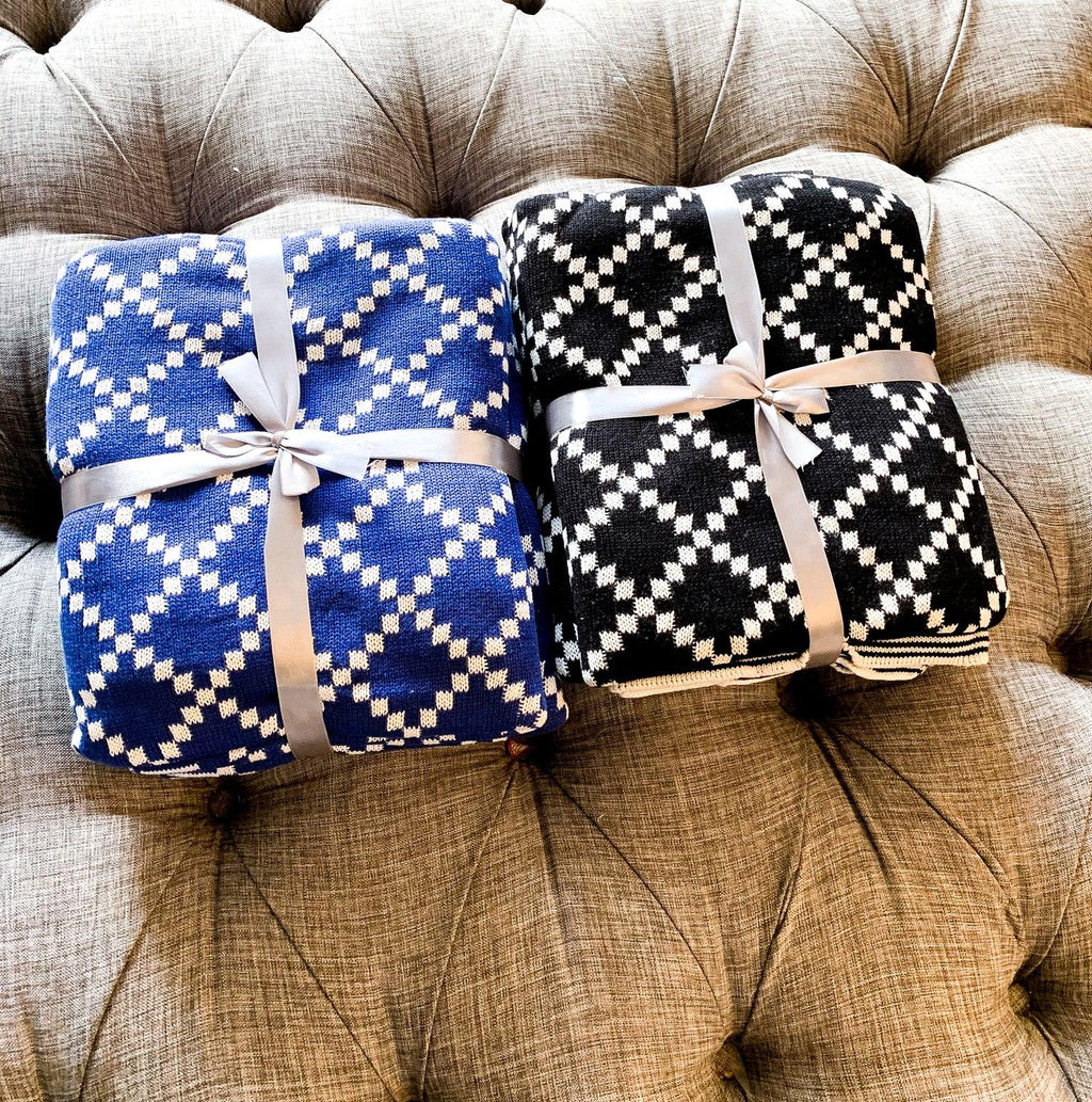 Geo Double-Sided Medium Weight Cotton Soft Knit Throw Blanket — Select Your Color