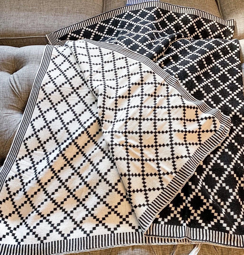 Geo Double-Sided Medium Weight Cotton Soft Knit Throw Blanket — Select Your Color