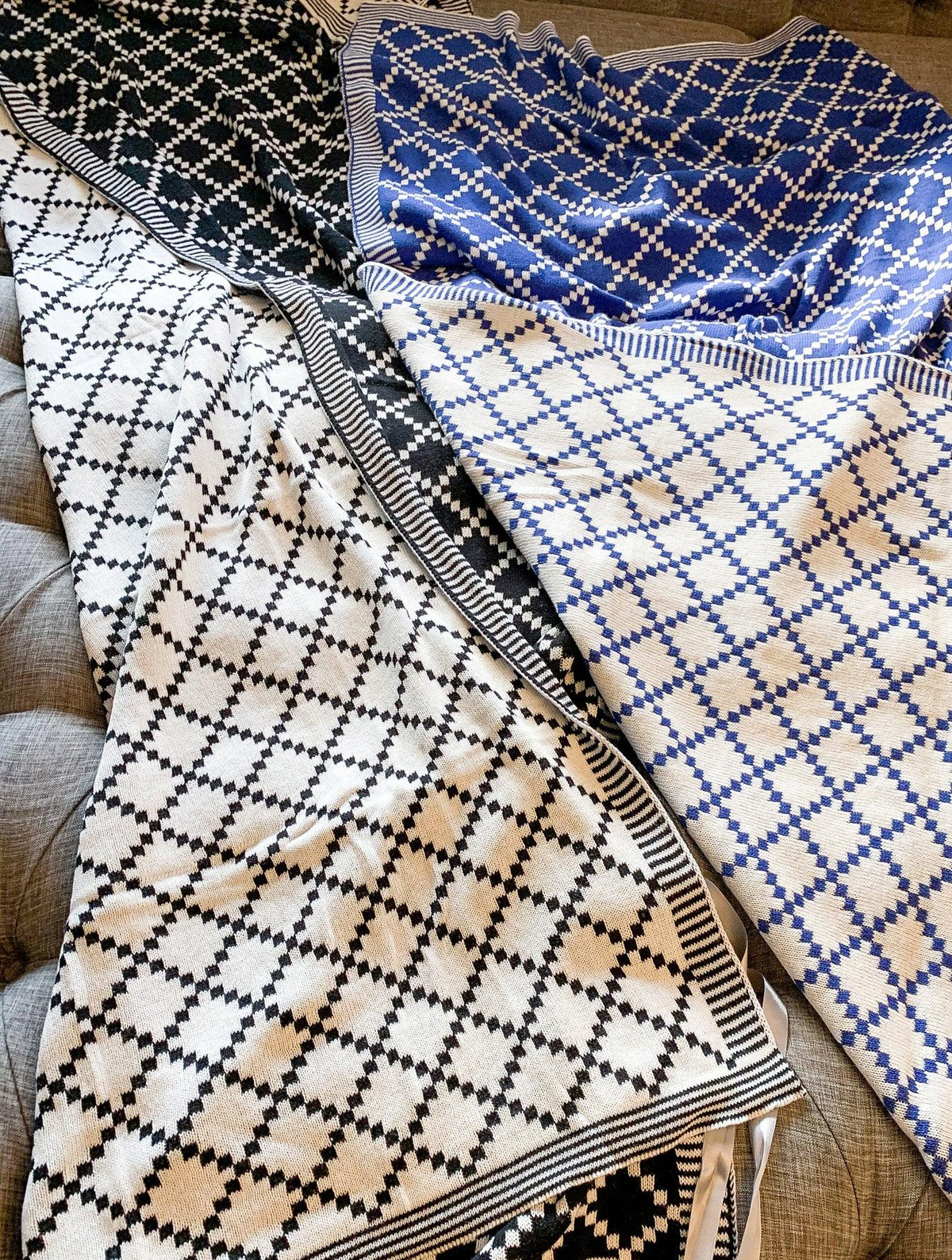 Geo Double-Sided Medium Weight Cotton Soft Knit Throw Blanket — Select Your Color