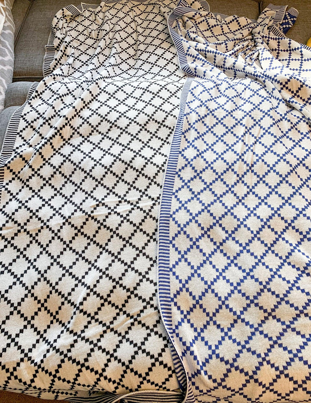 Geo Double-Sided Medium Weight Cotton Soft Knit Throw Blanket — Select Your Color