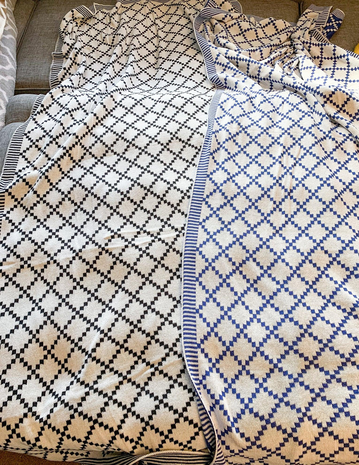 Geo Double-Sided Medium Weight Cotton Soft Knit Throw Blanket — Select Your Color