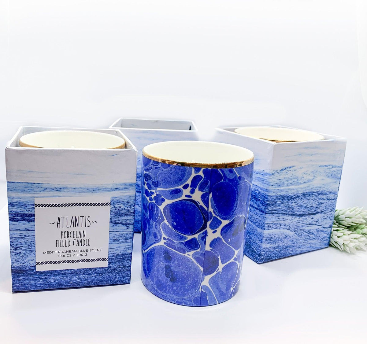 Mediterranean Blue Ocean Scent Gift Boxed Candles — Select Your Design