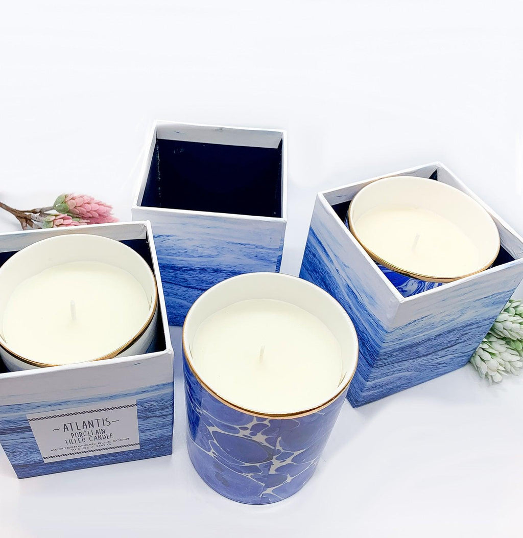 Mediterranean Blue Ocean Scent Gift Boxed Candles — Select Your Design