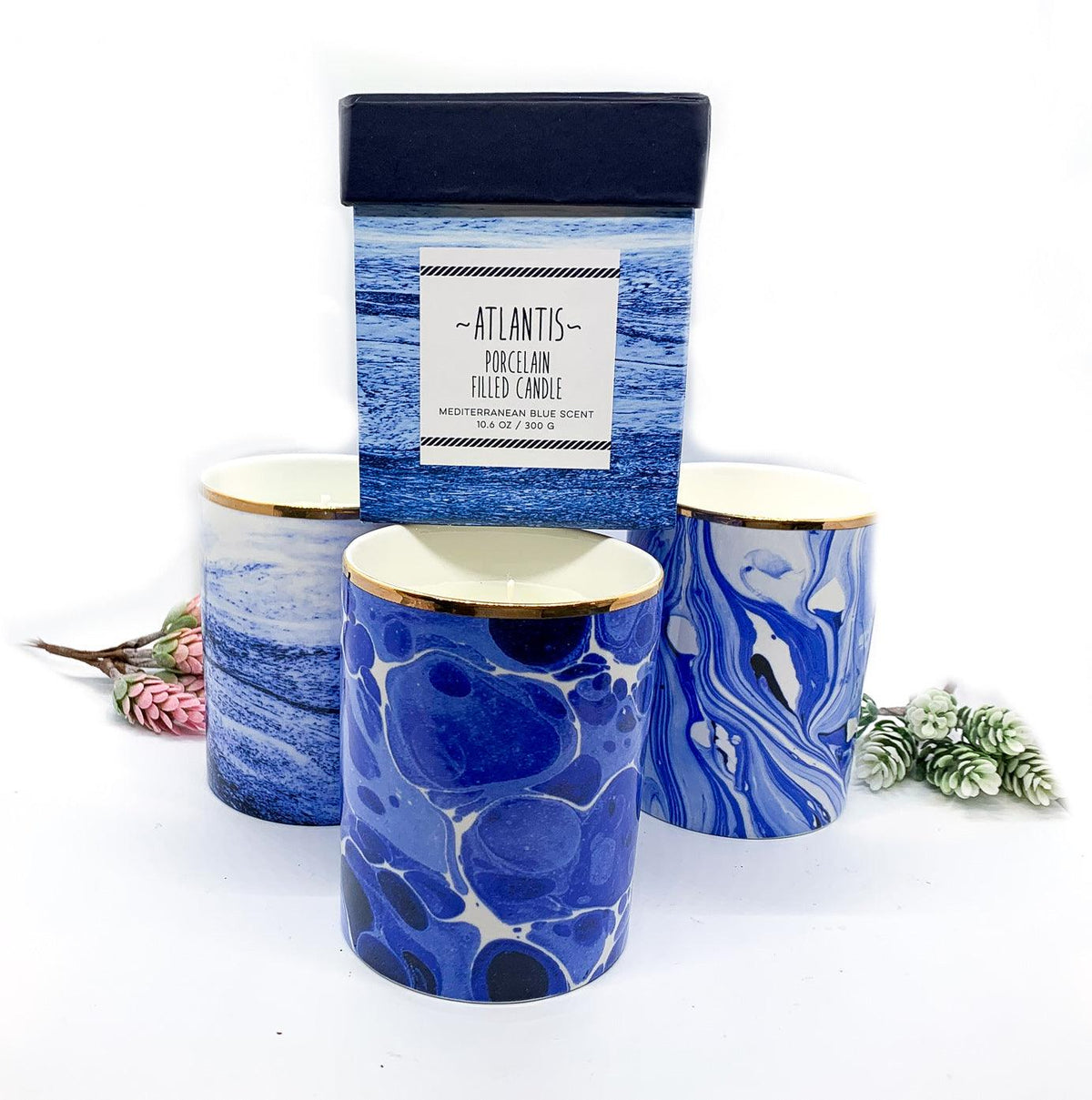 Mediterranean Blue Ocean Scent Gift Boxed Candles — Select Your Design