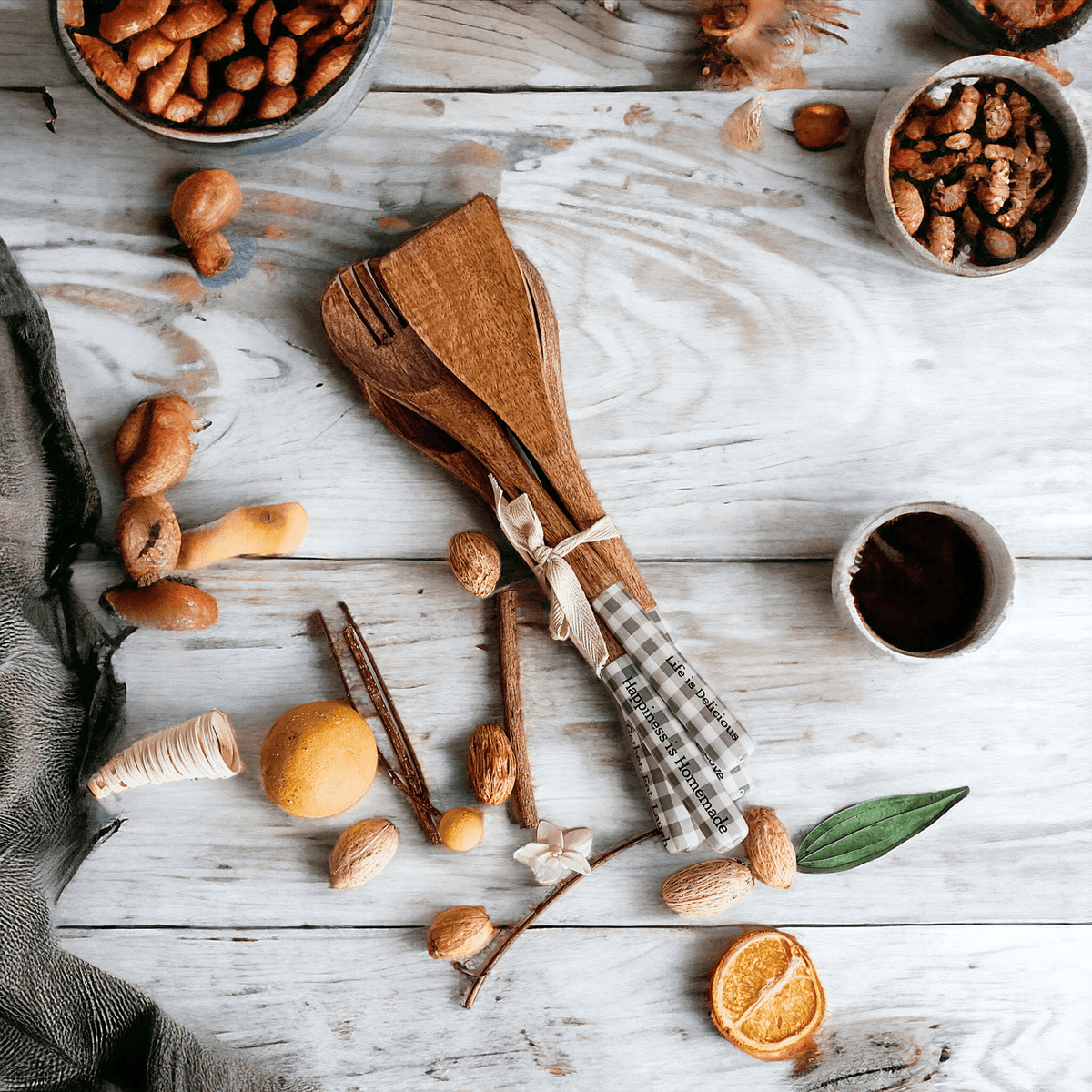 Wooden Serving Utensils featuring Positive Expressions