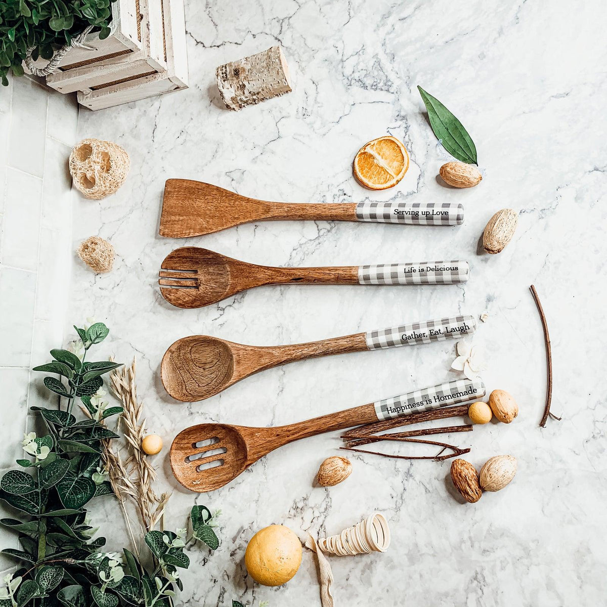 Wooden Serving Utensils featuring Positive Expressions