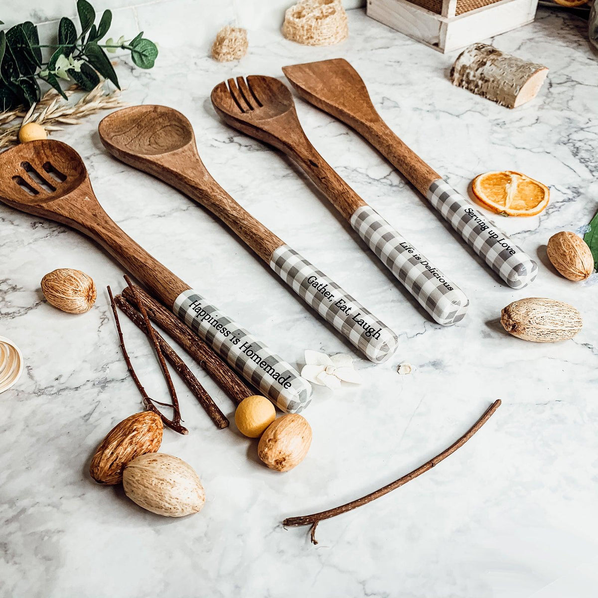 Wooden Serving Utensils featuring Positive Expressions