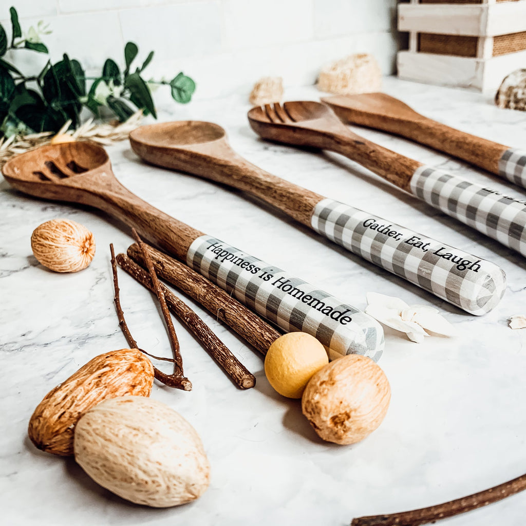 Wooden Serving Utensils featuring Positive Expressions