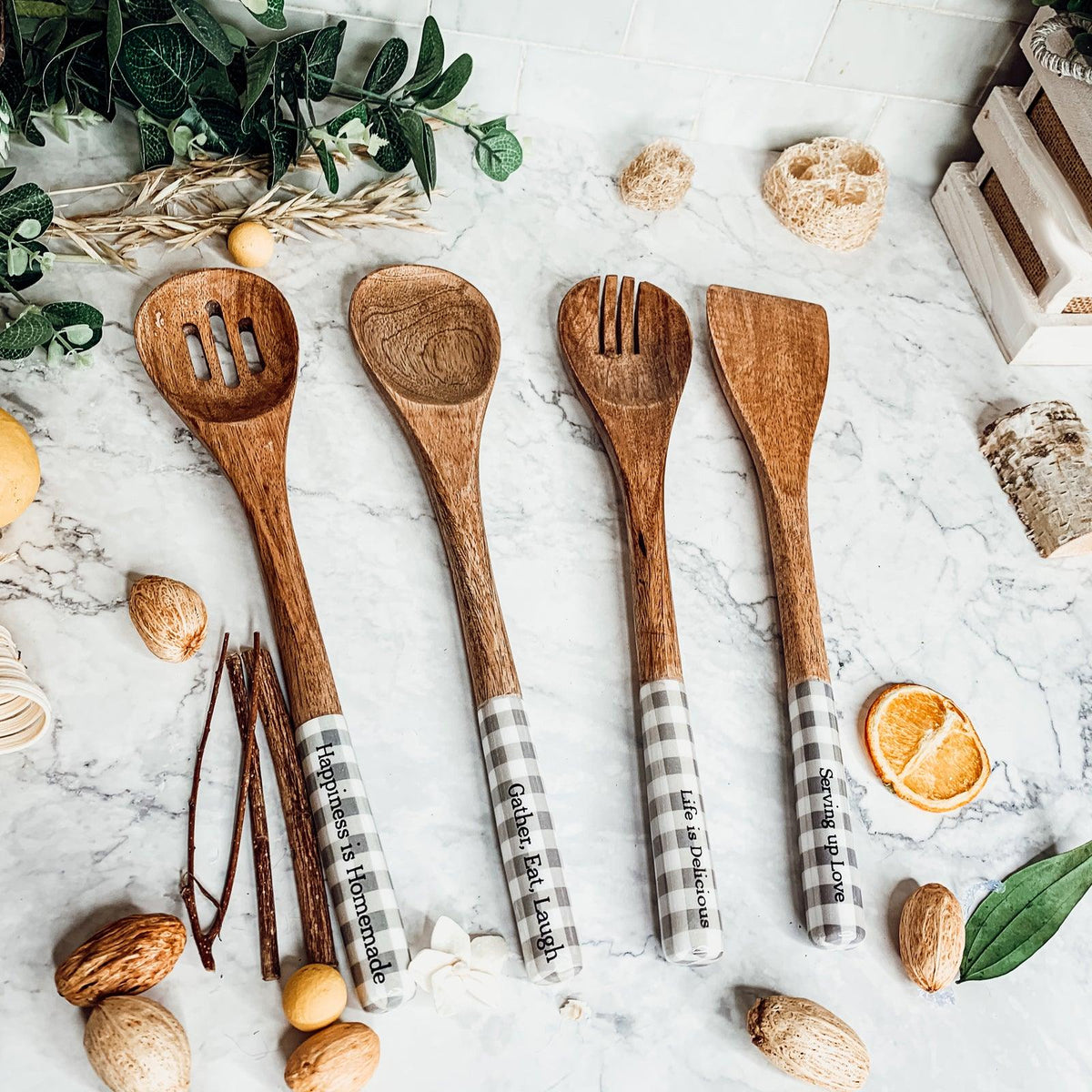 Wooden Serving Utensils featuring Positive Expressions