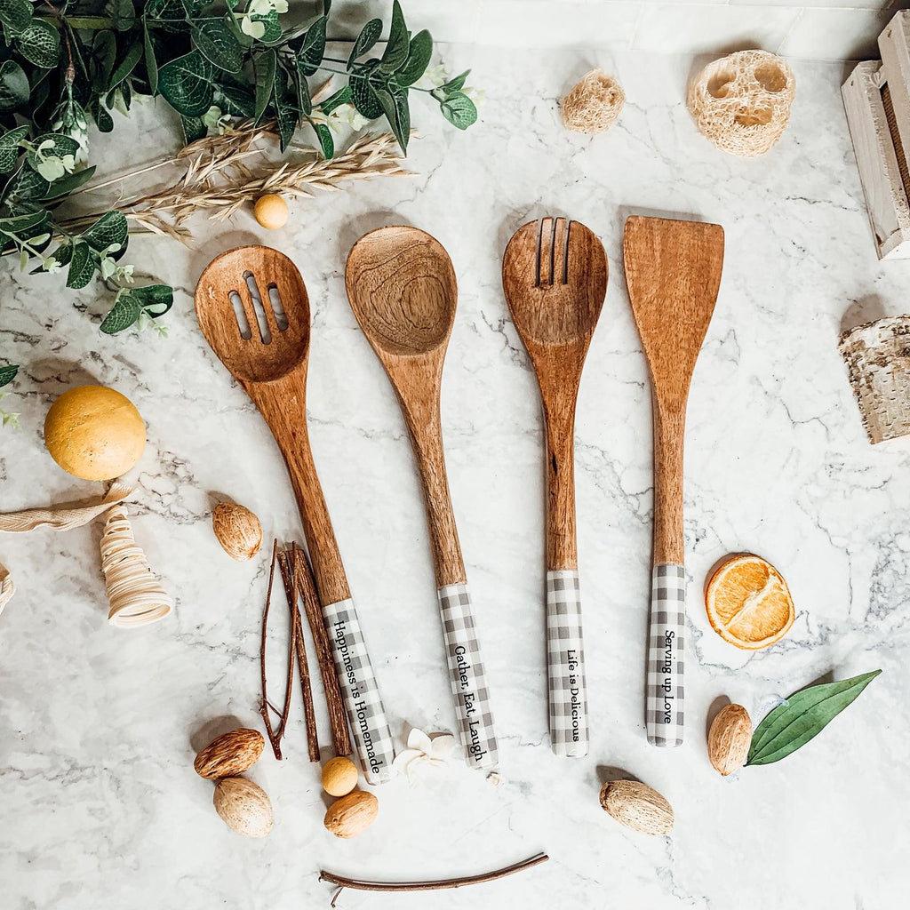 Wooden Serving Utensils featuring Positive Expressions
