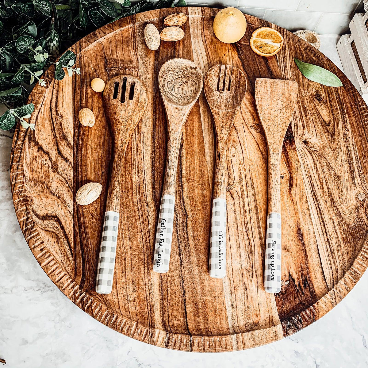 Wooden Serving Utensils featuring Positive Expressions