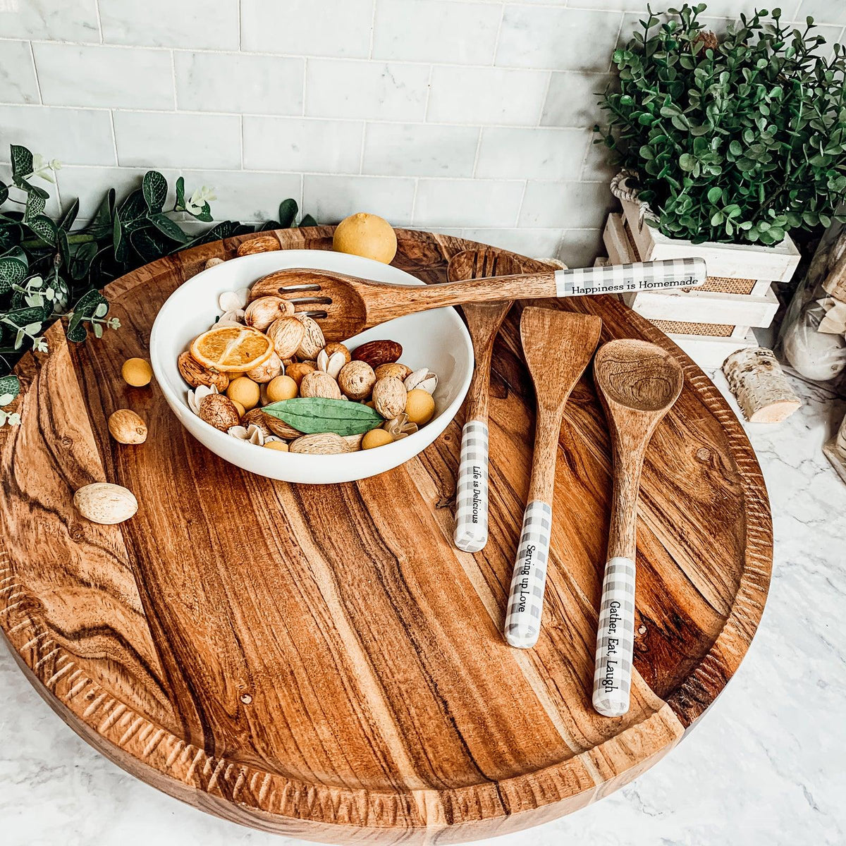 Wooden Serving Utensils featuring Positive Expressions