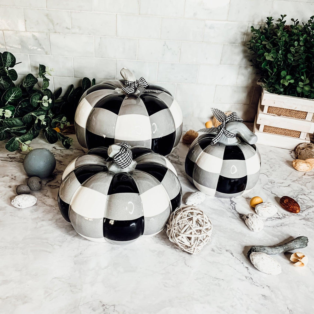 Hand Painted Buffalo Check Pumpkin — Select Your Size