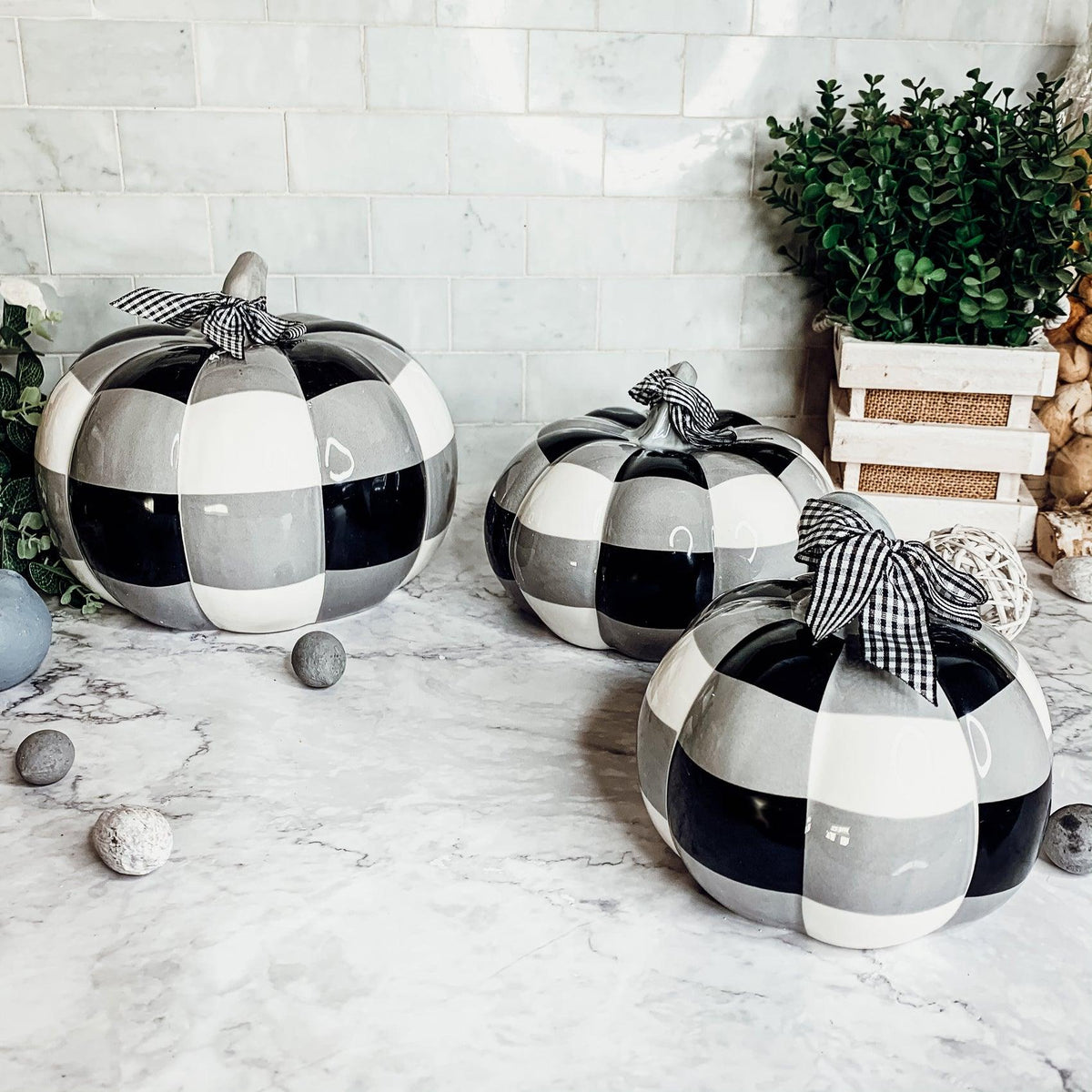 Hand Painted Buffalo Check Pumpkin — Select Your Size