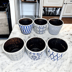 Handmade Rustic Blue & White Patterned Terracotta Pot with Crackle Finish — Select Your Design