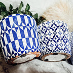 Handmade Rustic Blue & White Patterned Terracotta Pot with Crackle Finish — Select Your Design