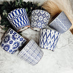 Handmade Rustic Blue & White Patterned Terracotta Pot with Crackle Finish — Select Your Design
