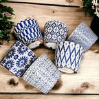 Handmade Rustic Blue & White Patterned Terracotta Pot with Crackle Finish — Select Your Design