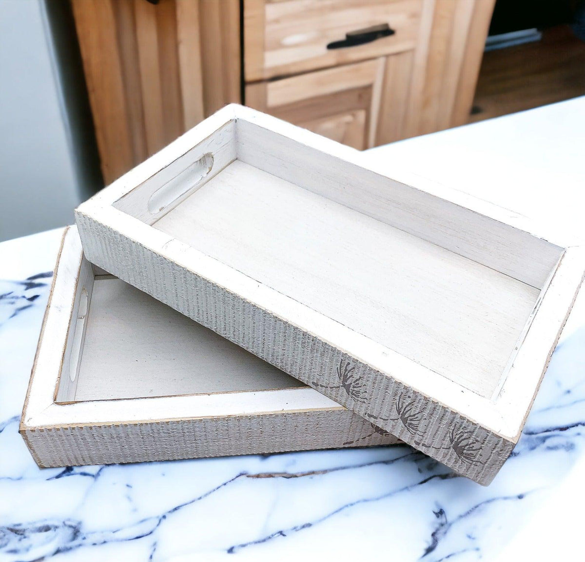 Handmade White Wash Wooden Farmhouse Dandelion Tray