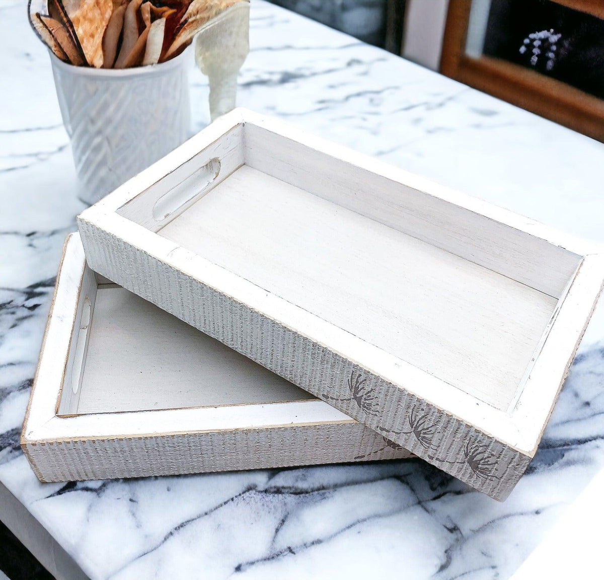 Handmade White Wash Wooden Farmhouse Dandelion Tray