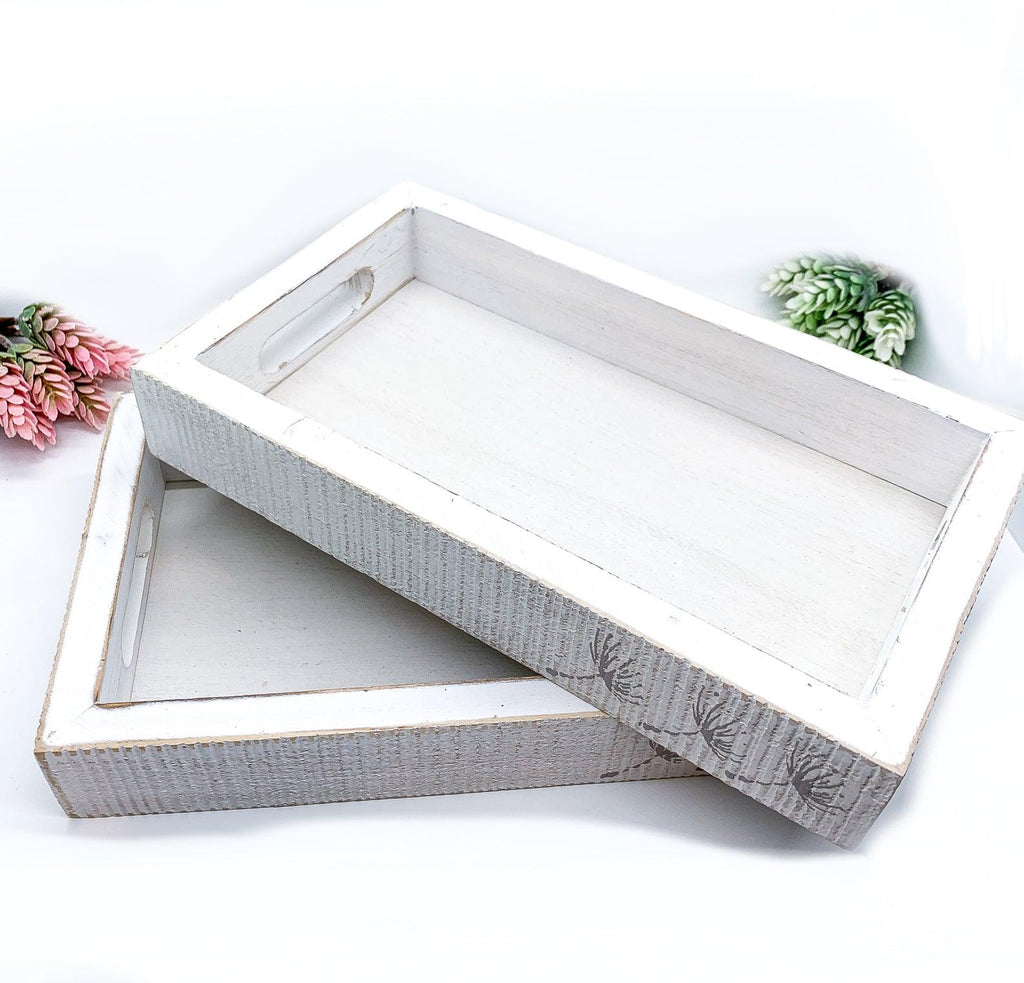 Handmade White Wash Wooden Farmhouse Dandelion Tray