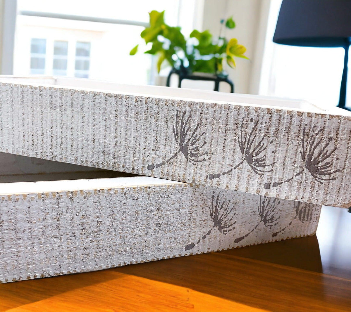 Handmade White Wash Wooden Farmhouse Dandelion Tray