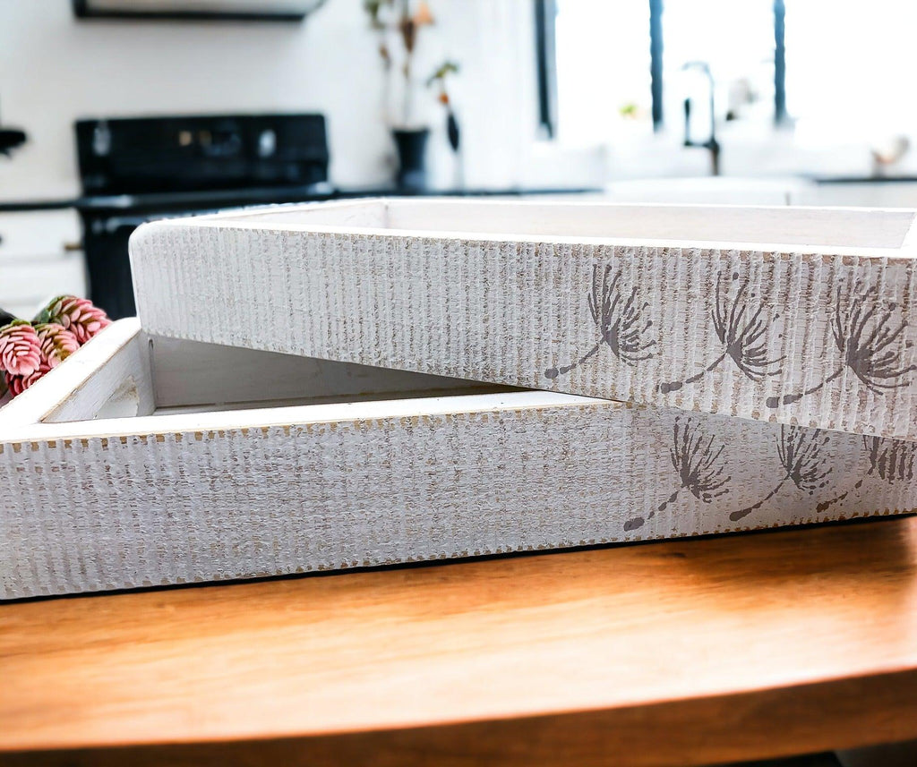 Handmade White Wash Wooden Farmhouse Dandelion Tray