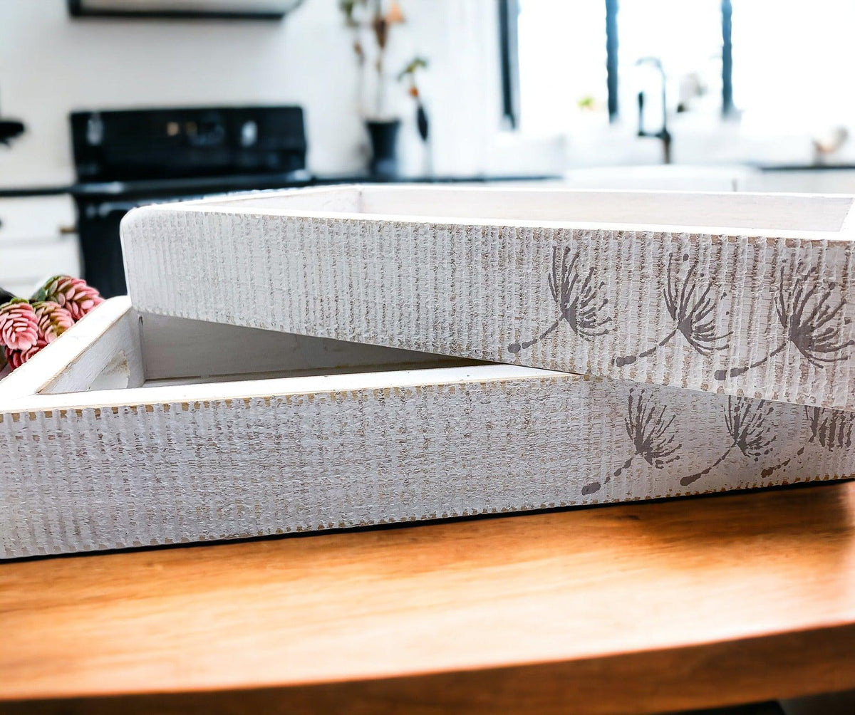 Handmade White Wash Wooden Farmhouse Dandelion Tray