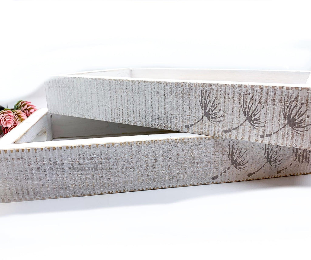 Handmade White Wash Wooden Farmhouse Dandelion Tray
