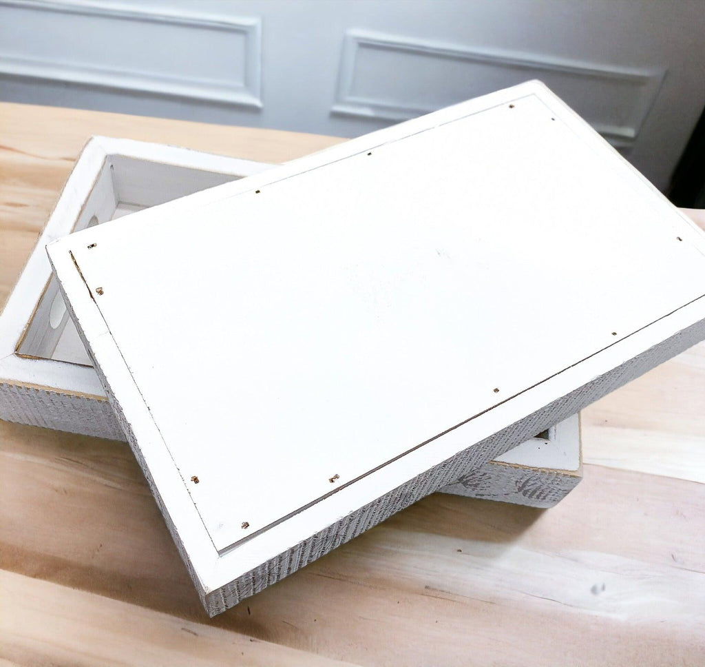 Handmade White Wash Wooden Farmhouse Dandelion Tray