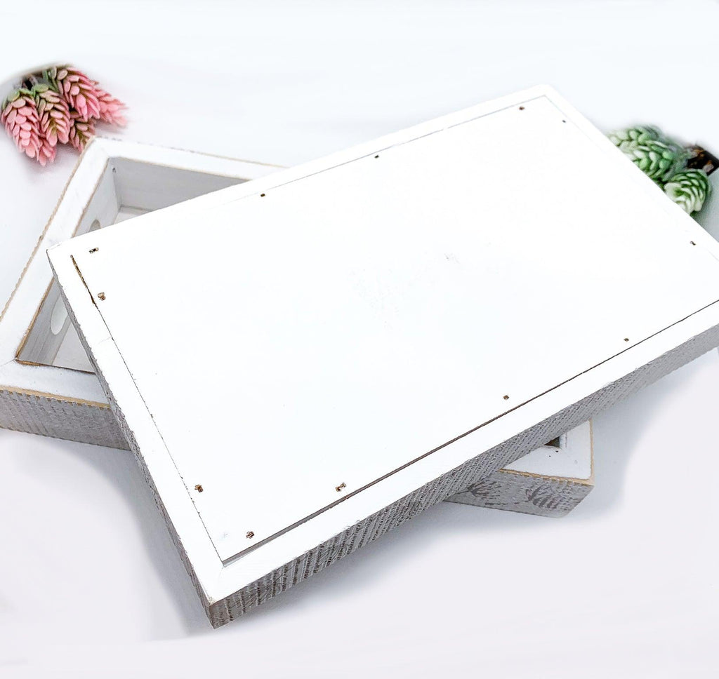 Handmade White Wash Wooden Farmhouse Dandelion Tray