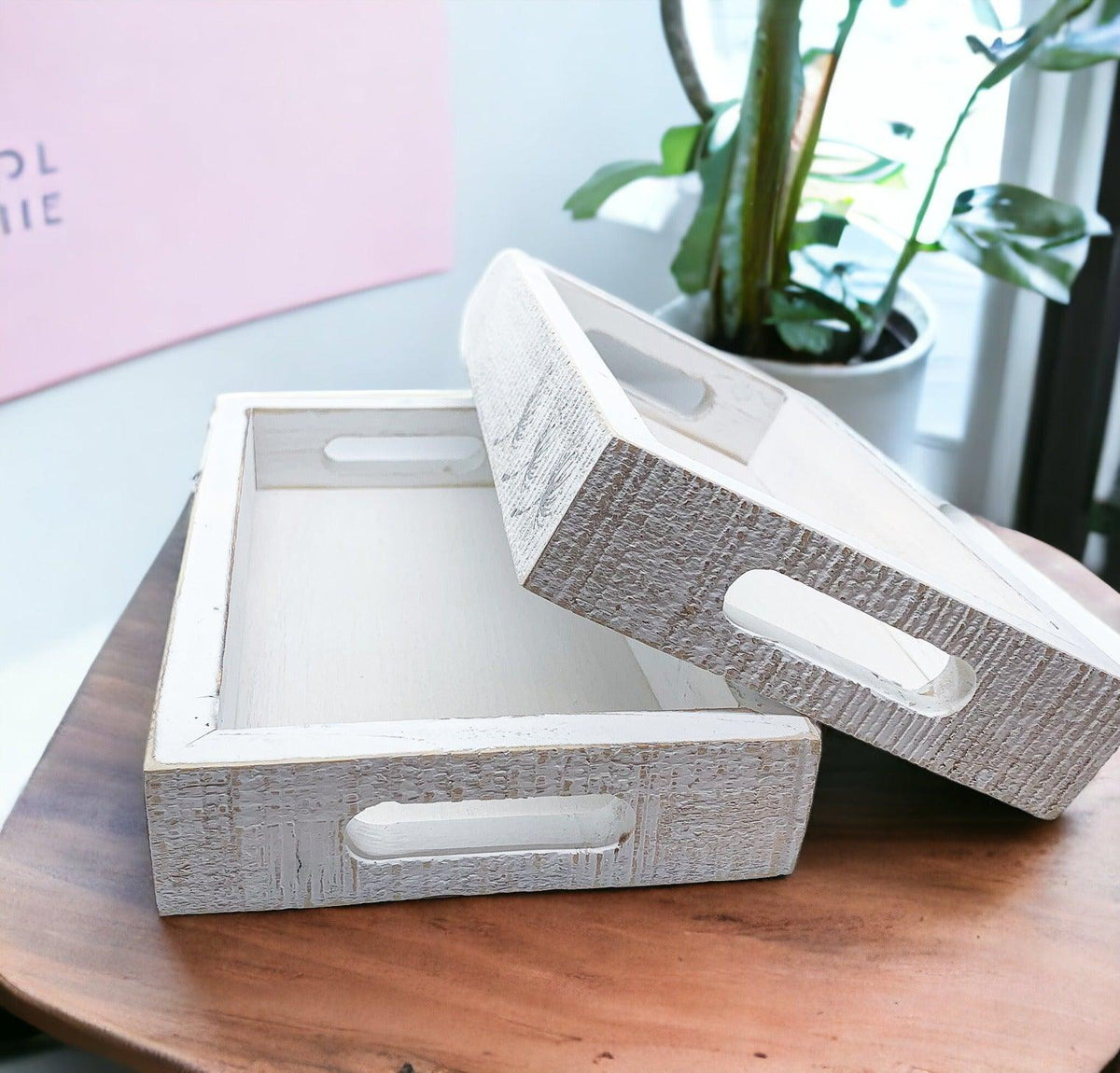 Handmade White Wash Wooden Farmhouse Dandelion Tray