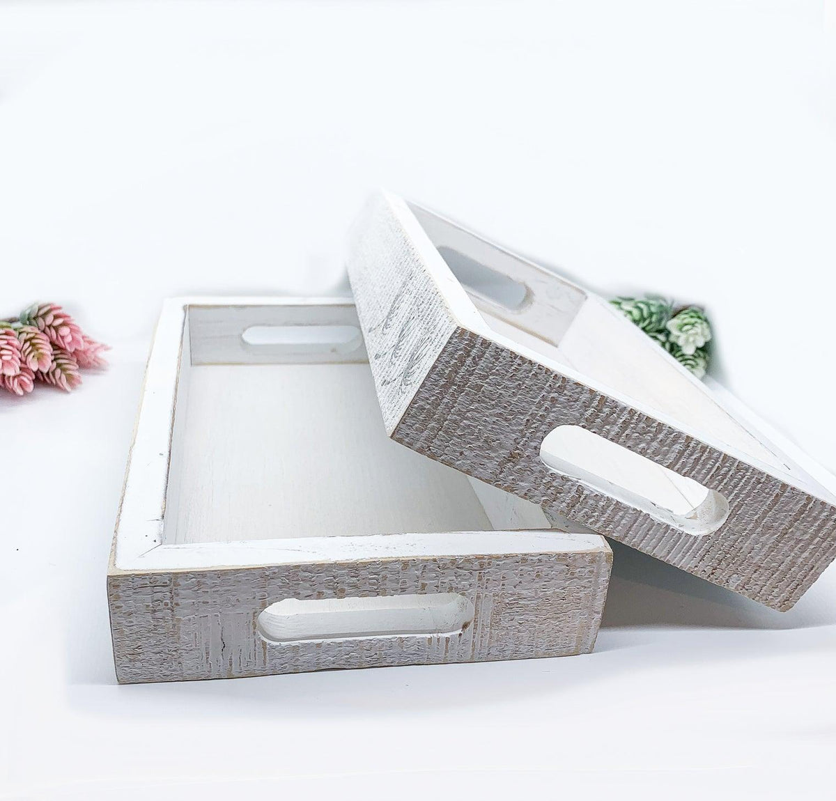 Handmade White Wash Wooden Farmhouse Dandelion Tray