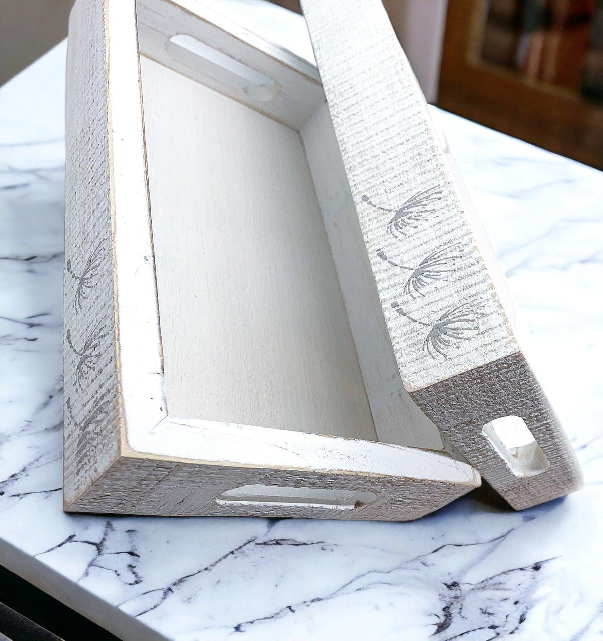Handmade White Wash Wooden Farmhouse Dandelion Tray