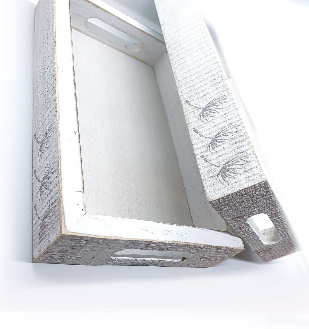 Handmade White Wash Wooden Farmhouse Dandelion Tray