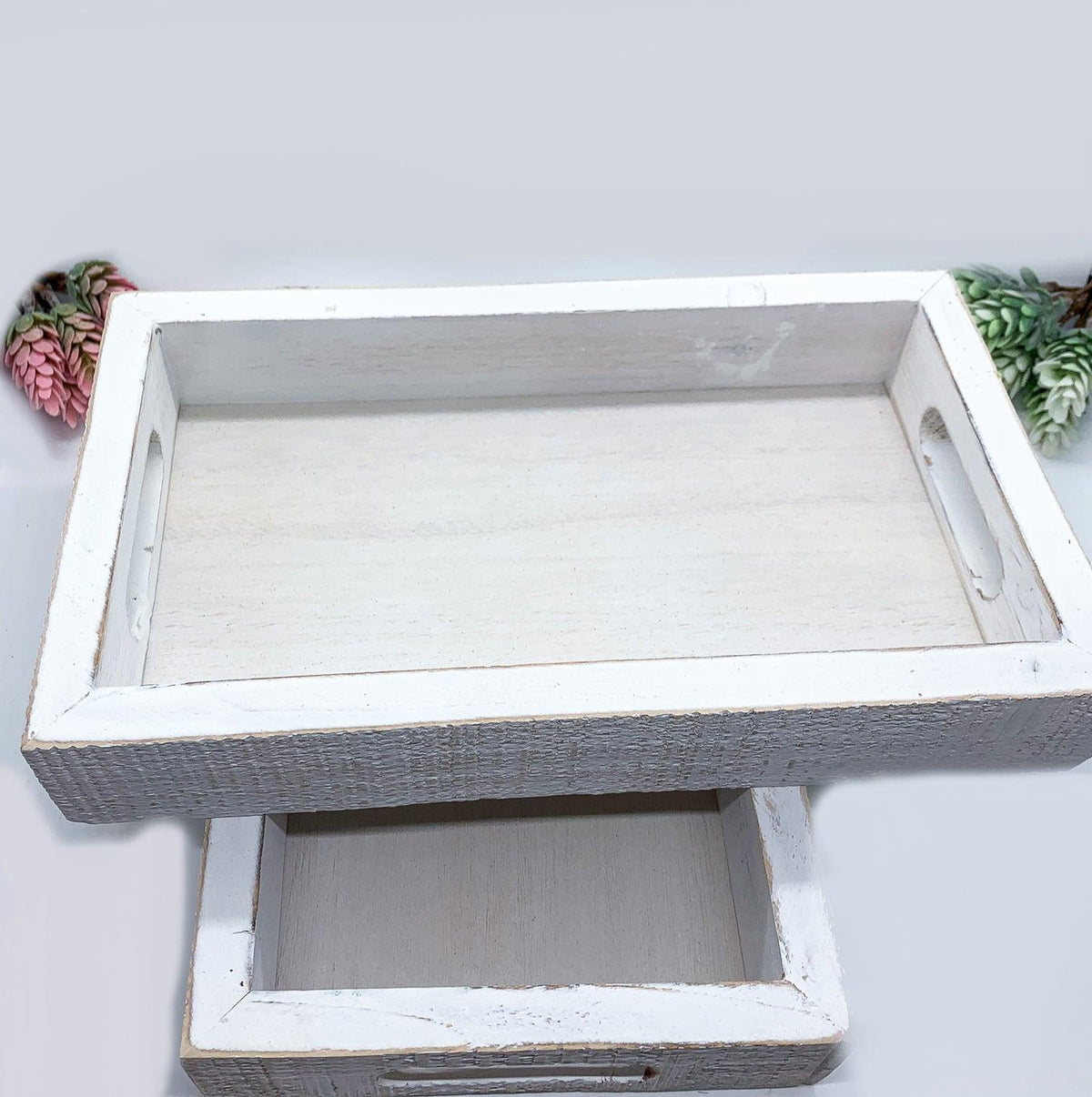 Handmade White Wash Wooden Farmhouse Dandelion Tray