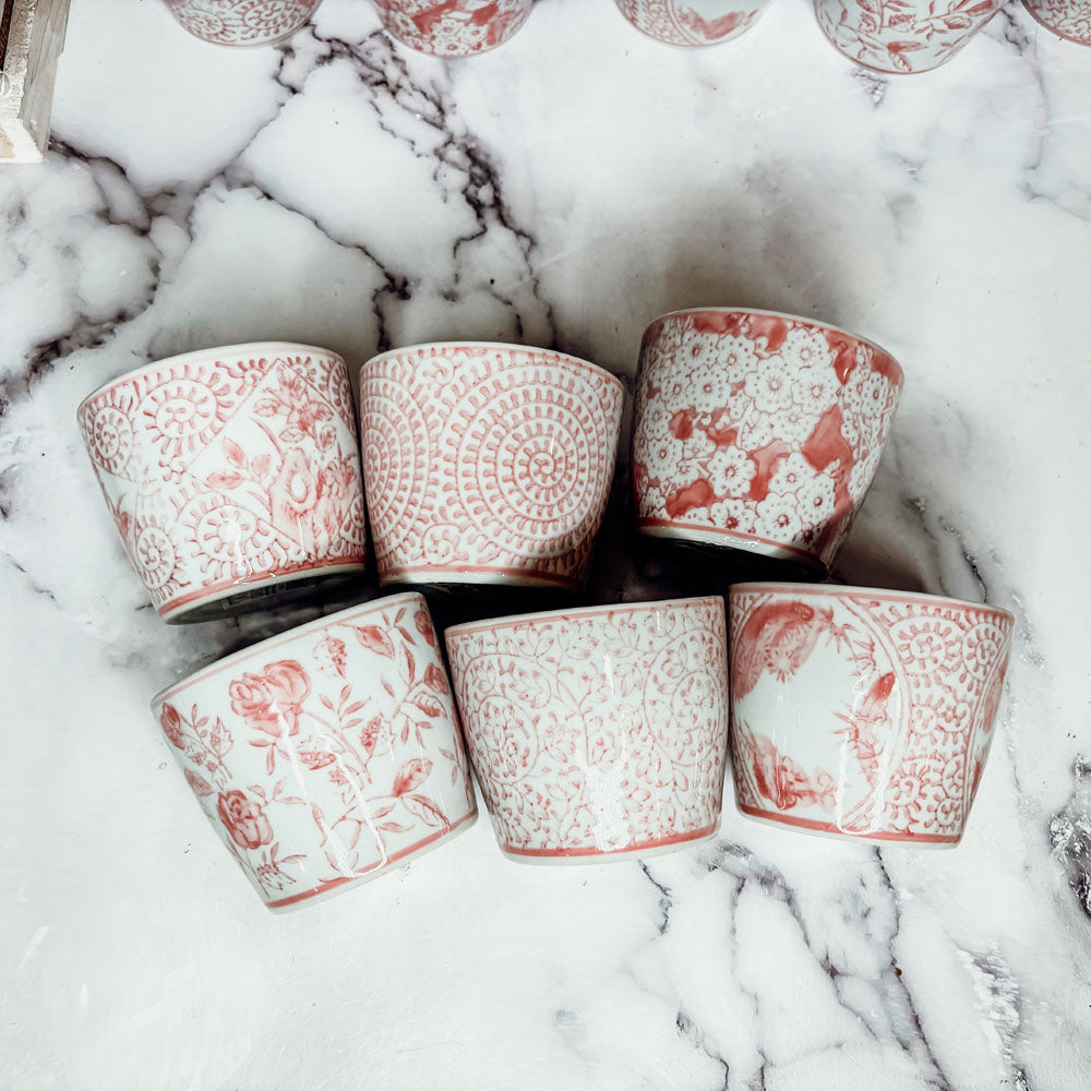 Hand-Painted Porcelain Mini Pink Cachepots— Select Your Design