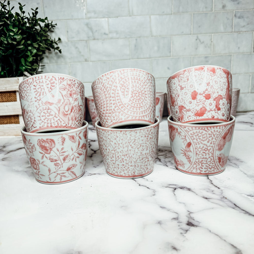 Hand-Painted Porcelain Mini Pink Cachepots— Select Your Design