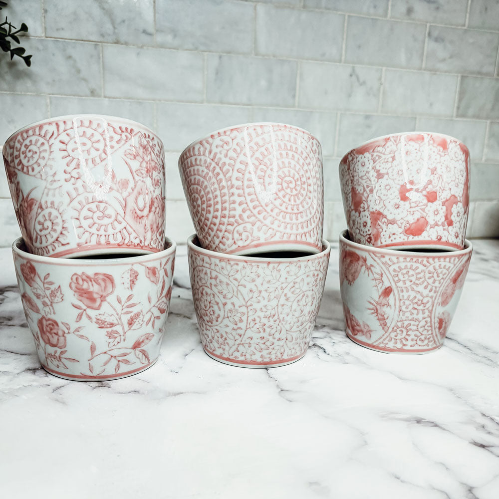 Hand-Painted Porcelain Mini Pink Cachepots— Select Your Design