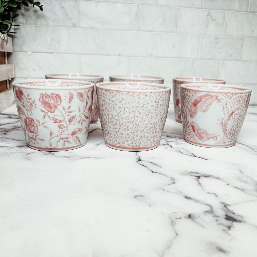 Hand-Painted Porcelain Mini Pink Cachepots— Select Your Design