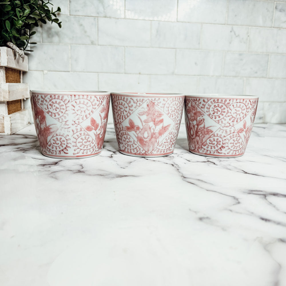 Hand-Painted Porcelain Mini Pink Cachepots— Select Your Design