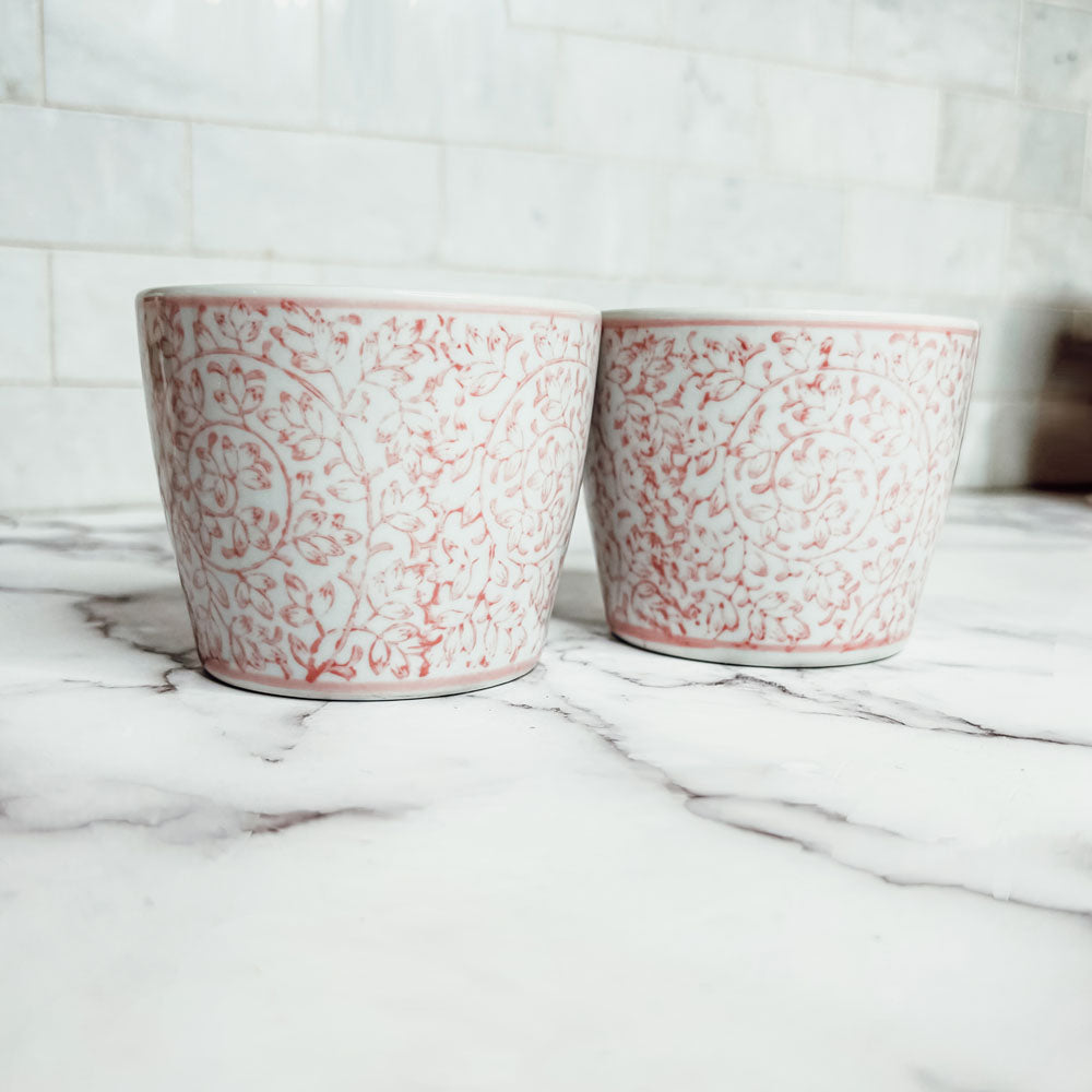 Hand-Painted Porcelain Mini Pink Cachepots— Select Your Design