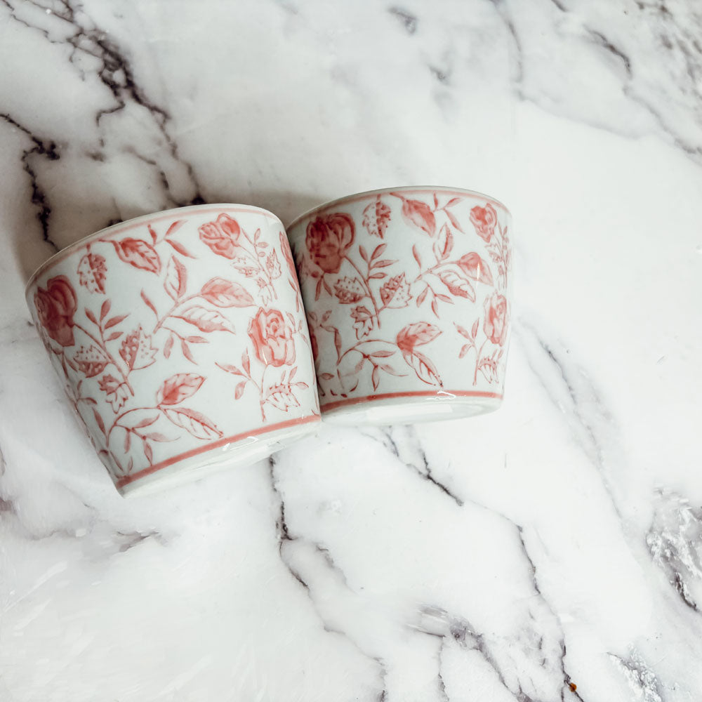 Hand-Painted Porcelain Mini Pink Cachepots— Select Your Design