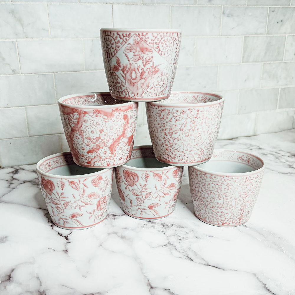 Hand-Painted Porcelain Mini Pink Cachepots— Select Your Design