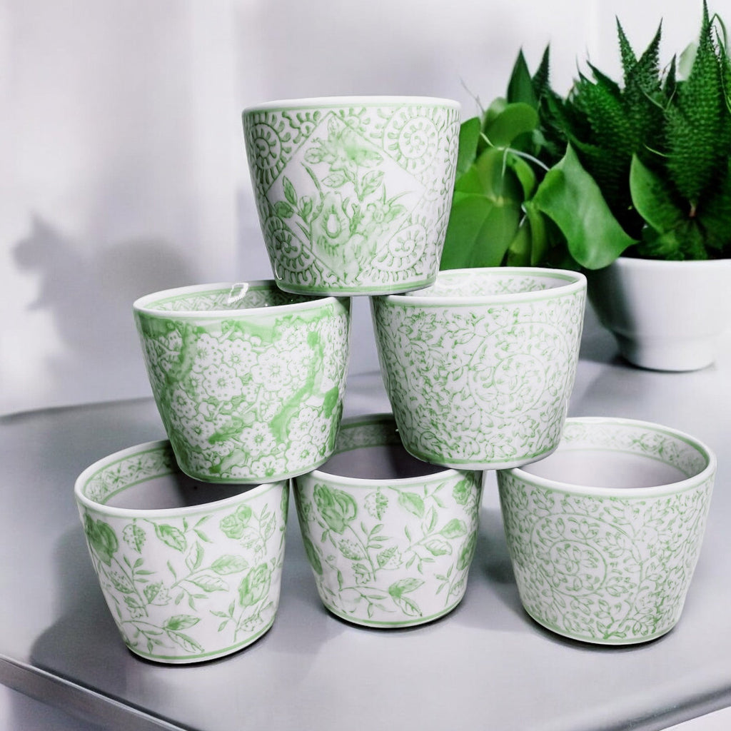 Hand-Painted Porcelain Mini Green Cachepots— Select Your Design