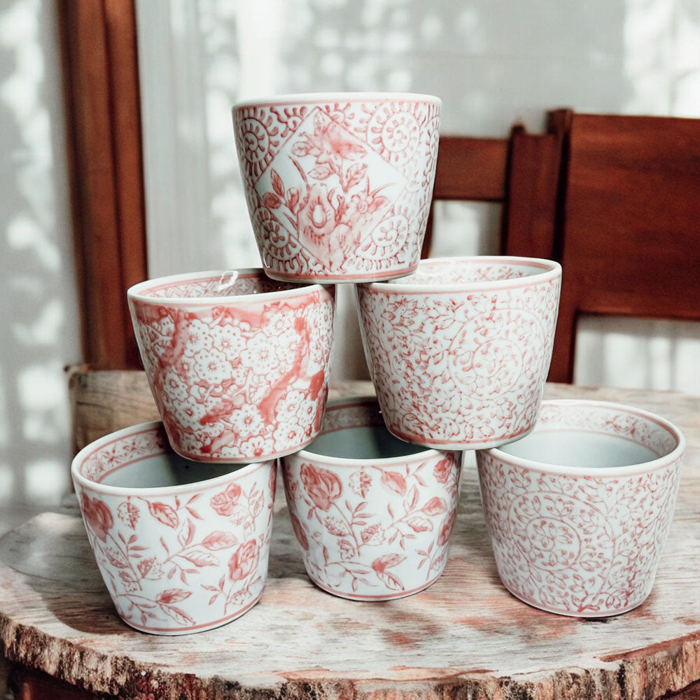 Hand-Painted Porcelain Mini Pink Cachepots— Select Your Design