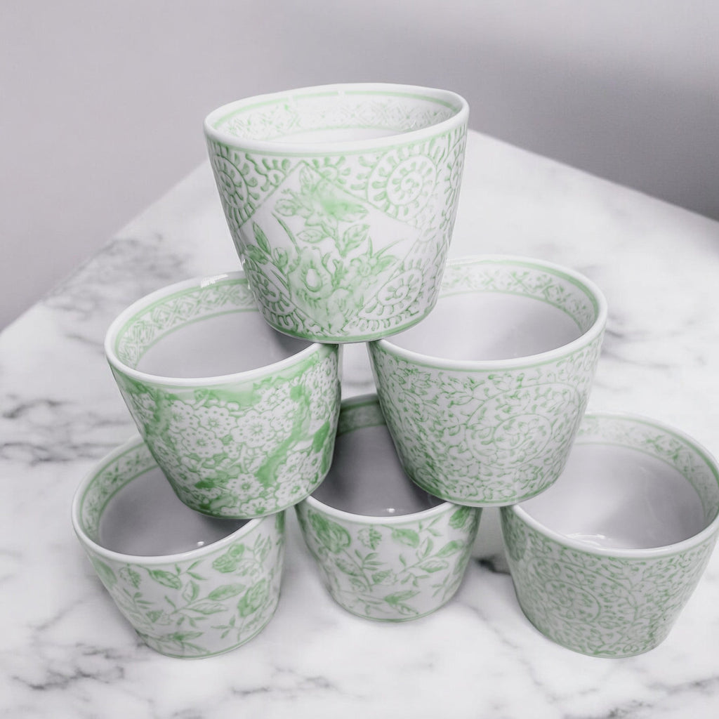 Hand-Painted Porcelain Mini Green Cachepots— Select Your Design