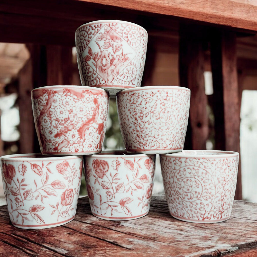 Hand-Painted Porcelain Mini Pink Cachepots— Select Your Design