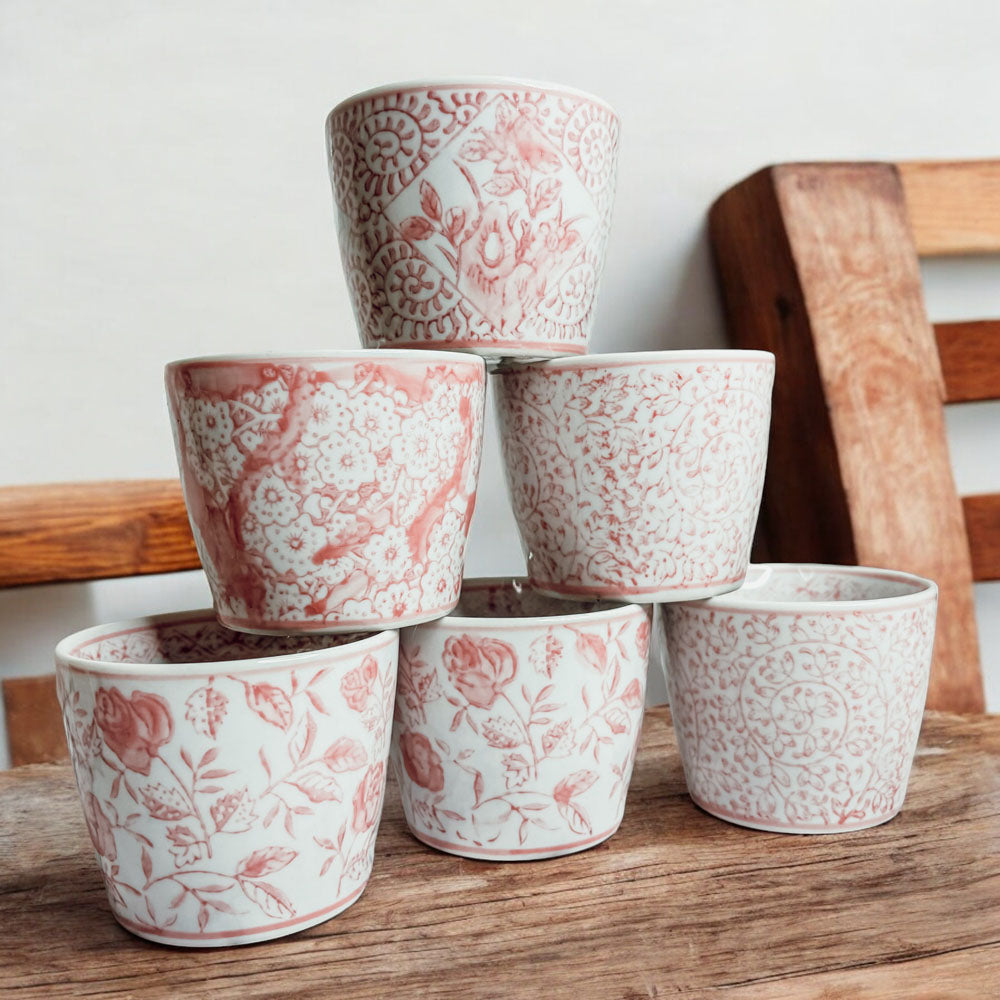 Hand-Painted Porcelain Mini Pink Cachepots— Select Your Design