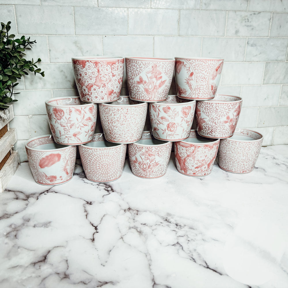 Hand-Painted Porcelain Mini Pink Cachepots— Select Your Design
